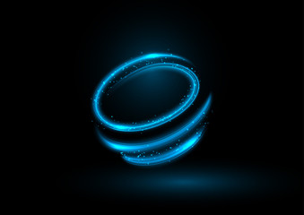 Blue neon sound rings