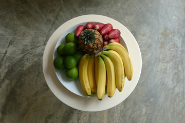 A fruit bowl from above. 