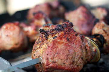 meat pork barbecue on a skewer