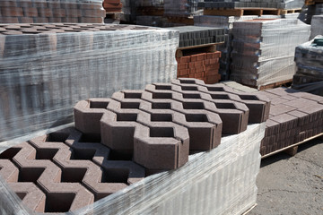 paving tiles warehouse. grass paver
