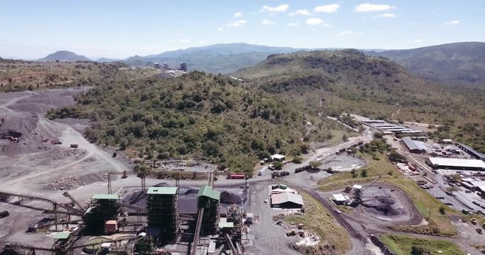 Aerial fly over platinum strip mining facilities