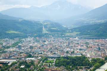 Fototapeta na wymiar Innsbruck aerial view. Inn river