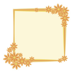 A square frame of orange with a composition of flowers with yellow centers in the corners of an object isolated on a white background.