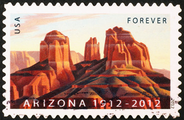 Desert landscape of Arizona on american stamp