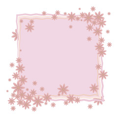 Naklejka na ściany i meble A vector square frame of light pink color with a composition of flowers with yellow centers in the corners of an object isolated on a white background.