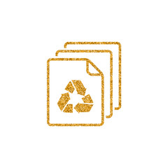 Recycle symbol icon in gold glitter texture. Sparkle luxury style vector illustration.