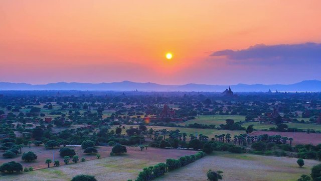 4K Time lapse of Bagan city with view of ancient pagodas in Myanmar 