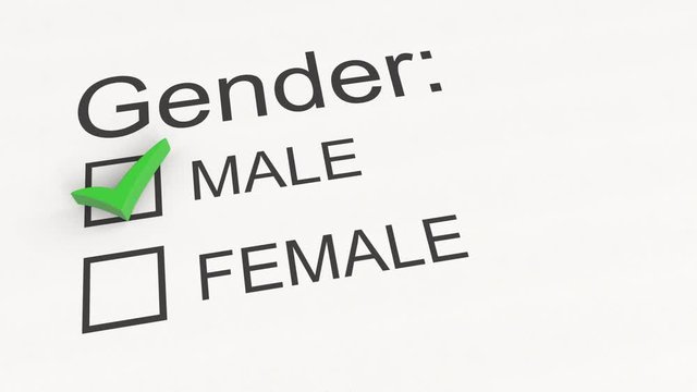 Survey checkbox gender selection - male. Conceptual 3D animation