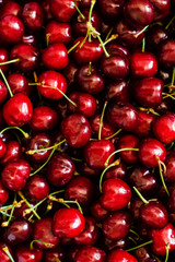 Ripe cherries. View from above. Cherry background.