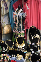 Vintage women's jewelry in the flea market