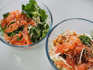 bowl of salad with salmon