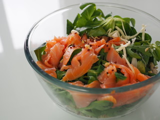 bowl of salad with salmon