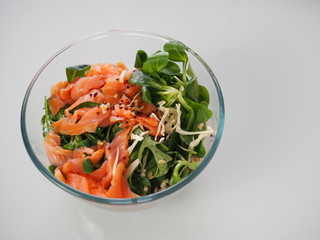 bowl of salad with salmon