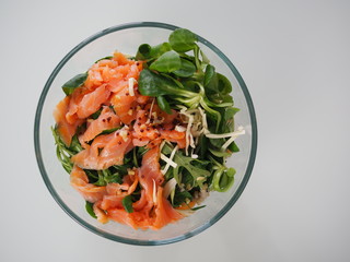 bowl of salad with salmon