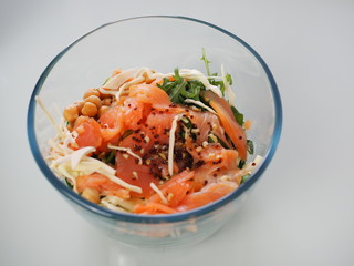 bowl of salad with salmon
