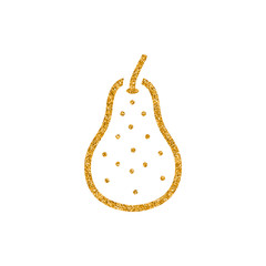 Pear icon in gold glitter texture. Sparkle luxury style vector illustration.