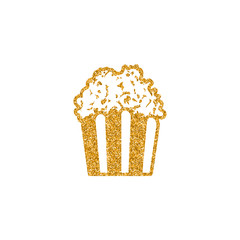 Popcorn icon in gold glitter texture. Sparkle luxury style vector illustration.