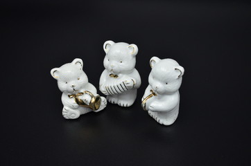 Dekoration, drei kleine Porzellan - Bären 