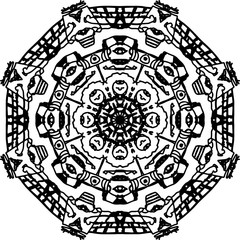 Fascinated octagon mandala eye in black and white