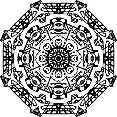 Fascinated octagon mandala eye in black and white