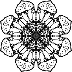 Vigorous octagon wands with fended eye mandala in black and white 