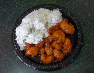 Chinese orange chicken with white rice