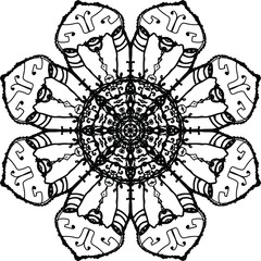 Vigorous octagon wands with fended eye mandala in black and white 
