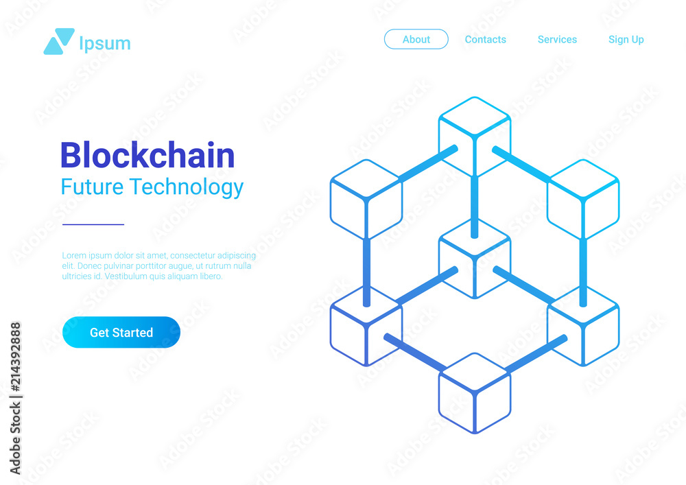 Poster blockchain technology isometric vector. block chain structure