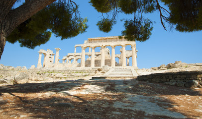 Temple of Goddess Aphaia on Aegina Island in Saronic Gulf, Greece