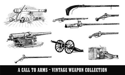 Obraz premium Vintage Guns & Cannon Illustration Collection