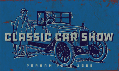 Vintage Classic Car Show Poster Styled as Engraving