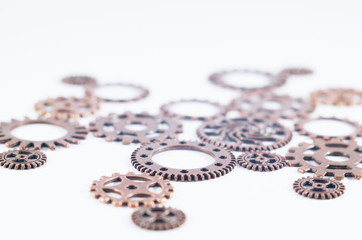 Background with gears, which could represent decision making, blockchain technology, teamwork, connection, invincibility and etc. Selective focus.