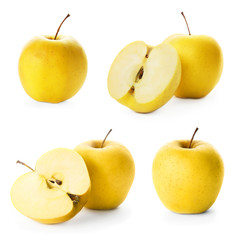Set with fresh ripe apples on white background