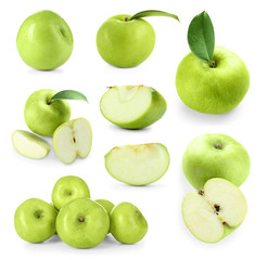 Set with fresh ripe apples on white background