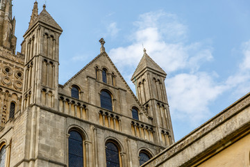 View of one of the facades of a cathedral in the city of Norwich, in Norfolk, on a beautiful sunny day