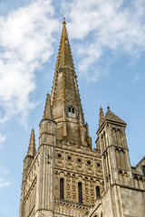 Fototapeta na wymiar Needle Tower of the famous cathedral in the city of Norwich, Norfolk area, England