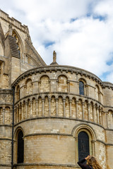 Fototapeta premium Vertical view of an exterior area of a cathedral in England, on a sunny day