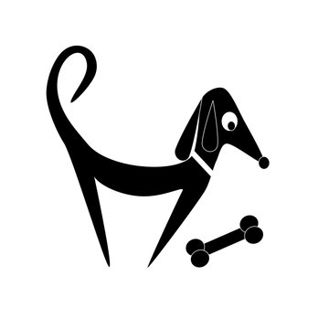 recommend clip art: Dachshund dog with bone black silhouette