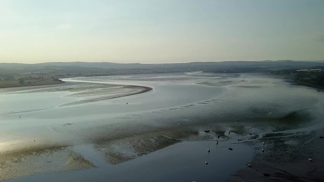 Lympstone estuary. Beautiful aerial establishing shot.