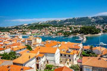 Naklejka na ściany i meble Town Rab on Croatian island from above