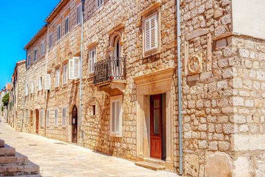 Fototapeta Town Rab on Croatian island, its tiny streets