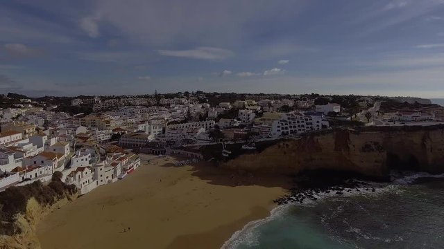 Drone image from Praya Do Carvoeiro beach in Portugal