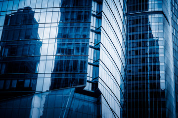 Close-Up of Modern Office Buildings in city of China.