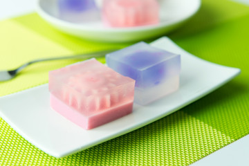 Colorful jelly dessert sweets served in plate