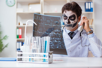 Scary monster doctor working in lab