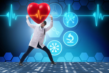 Doctor cardiologist supporting cardiogram heart line