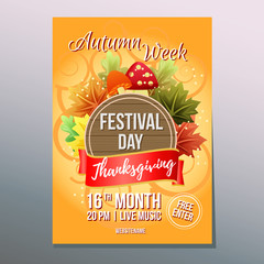 autumn week thanksgiving maple leaf poster