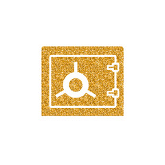 Safe box icon in gold glitter texture. Sparkle luxury style vector illustration.