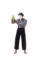Mime drinking wine isolated on white background