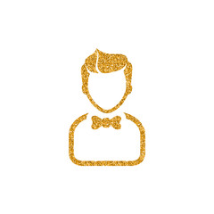 Server rack icon in gold glitter texture. Sparkle luxury style vector illustration.